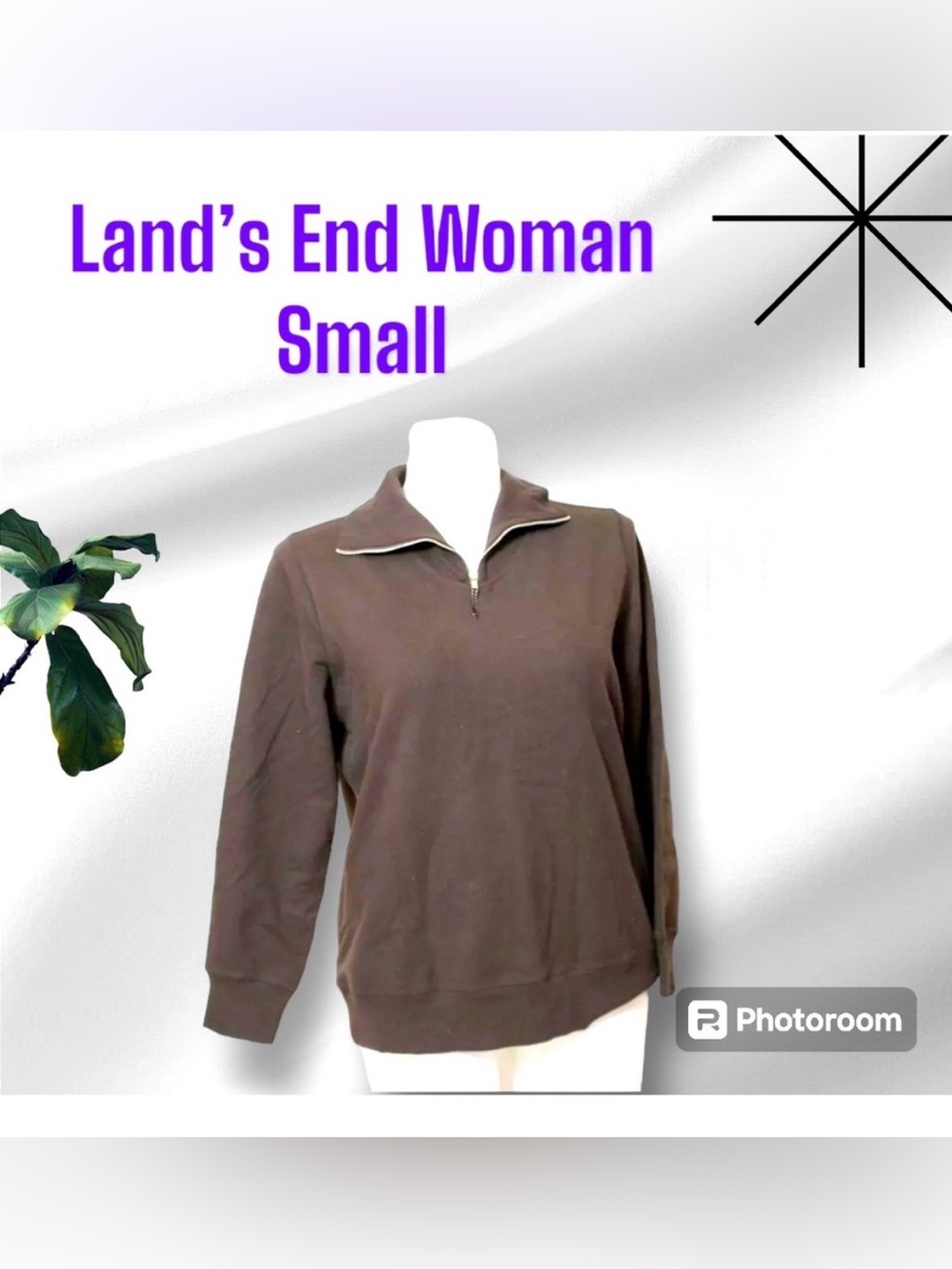 💥 Lands' End  Women SZ:S Brown Long Sleeve Cotton Blend zip front jacket EUC